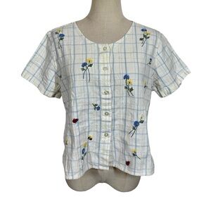 True Vintage Casey & Max Cotton Linen Embroidered Boxy Butter Yellow Top 80s 90s